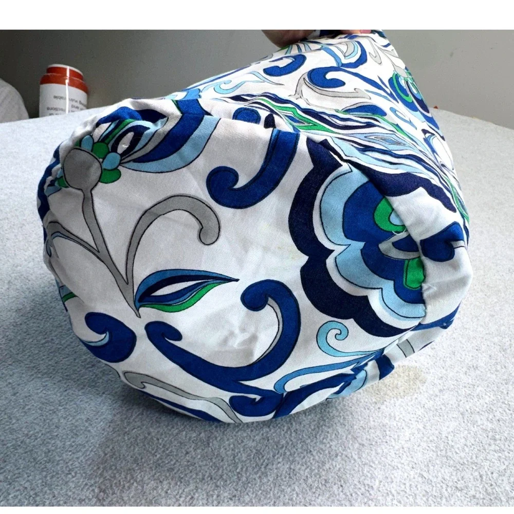 Vera Bradley Drawstring Pouch Womens Medium Blue Green Floral Cotton Travel Bag